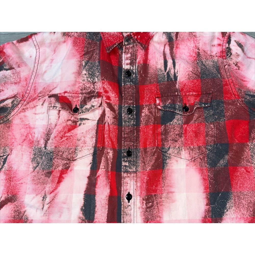 Franklin Flannels Shirts Size L Red Plaid Bleach Button Up Long Sleeve Upcycled - Picture 6 of 10